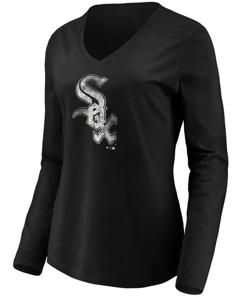 Women's Black Chicago White Sox Core Team Long Sleeve V-Neck T-shirt