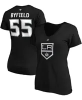 Women's Quinton Byfield Black Los Angeles Kings Authentic Stack Name and Number V-Neck T-shirt