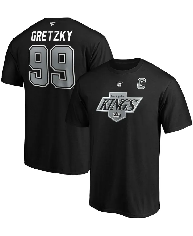 Men's Wayne Gretzky Black Los Angeles Kings Authentic Stack Retired Player Name and Number T-shirt