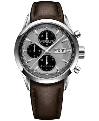 Raymond Weil Men's Swiss Automatic Chronograph Brown Leather Strap Watch 42mm