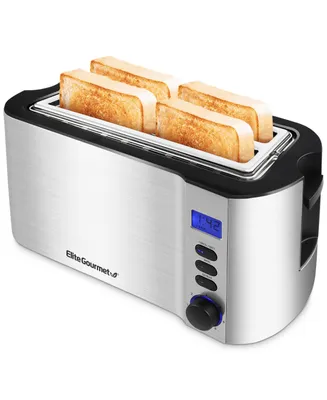 Elite Gourmet 4-Slice Long Slot Digital Countdown Toaster, 6 Toast Settings, Slide Out Crumb Tray, Extra Wide 1.5" Slots for Bagels