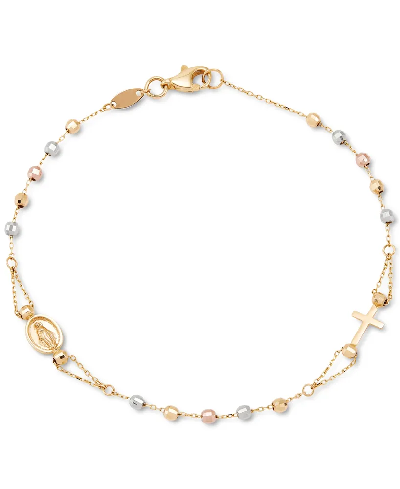 Tricolor Rosary Bracelet in 10K Gold, White Gold, & Rose Gold