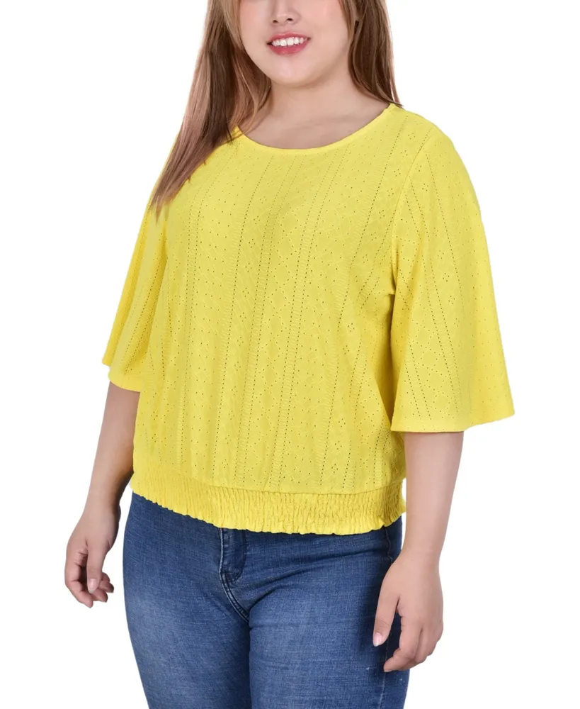 Ny Collection Plus Size Smocked Hem Knit Eyelet Top