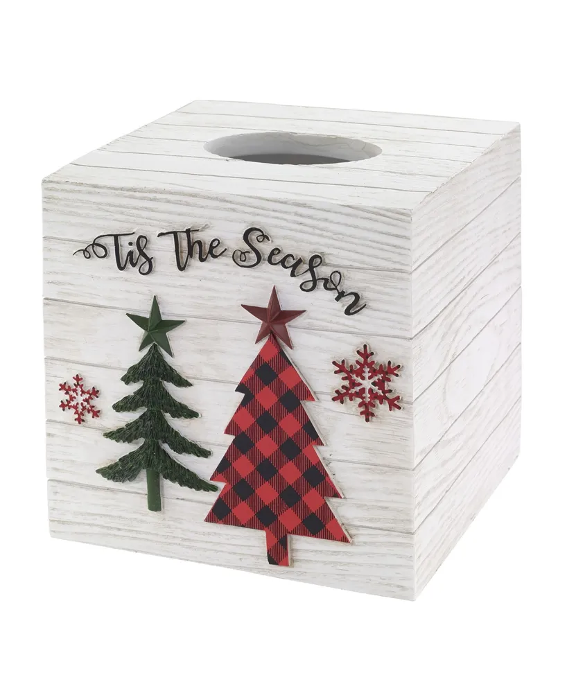 Avanti Tis the Season Holiday Plaid Resin Tissue Box Cover