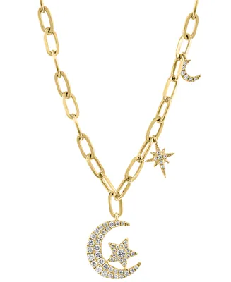Effy Diamond Star and Moon Charm 18" Pendant Necklace (1/3 ct. t.w.) in 14k Gold
