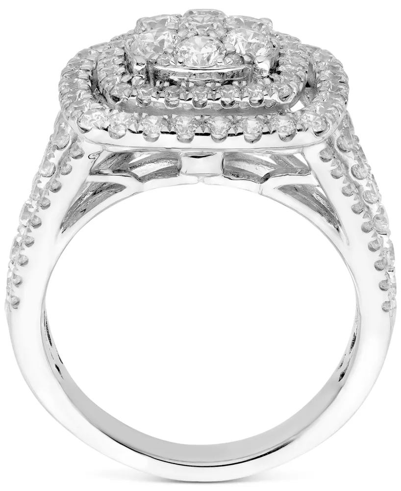 Diamond Square Halo Cluster Ring (2 ct. t.w.) in 14k White Gold