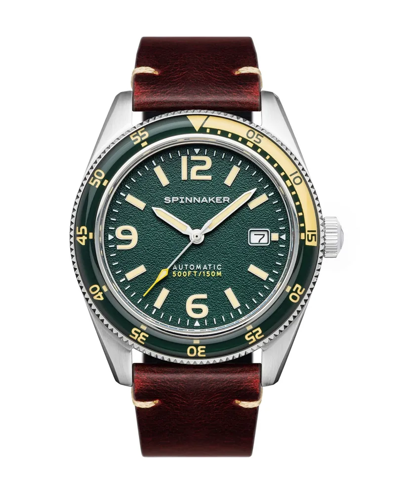 Spinnaker Men's Fleuss Automatic Lagoon Green with Brown Genuine Leather Strap Watch 43mm