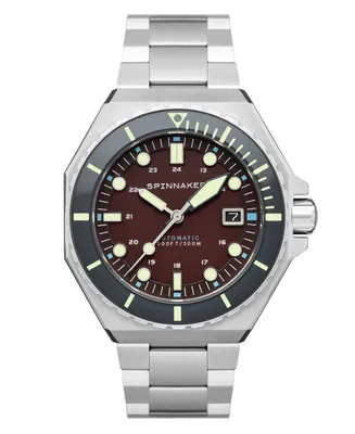 Spinnaker Men's Dumas Automatic Bordeaux with Silver-Tone Solid Stainless Steel Bracelet Watch 44mm