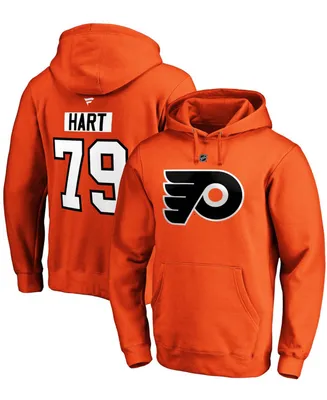 Men's Carter Hart Orange Philadelphia Flyers Authentic Stack Player Name and Number Pullover Hoodie