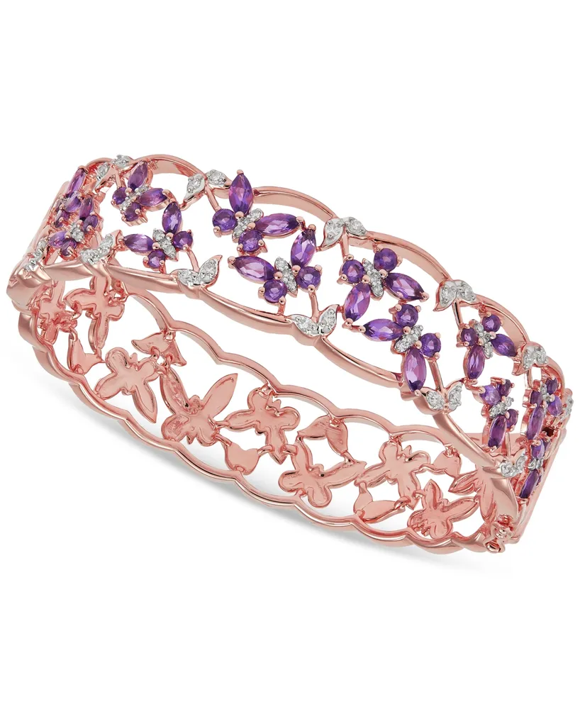 Amethyst (3-1/4 ct. t.w.) & Diamond (1/2 ct. t.w.) Butterfly Open Bangle Bracelet in 18k Rose Gold-Plated Sterling Silver