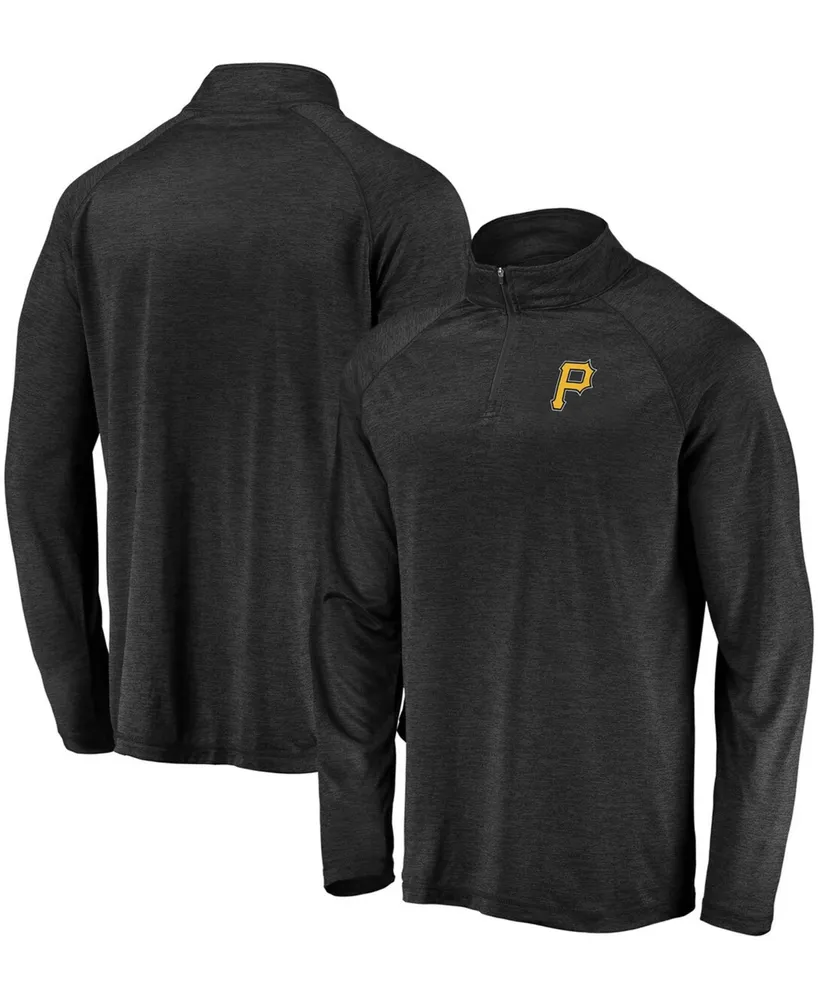 Men's Black Pittsburgh Pirates Iconic Striated Primary Logo Raglan Quarter-Zip Pullover Jacket