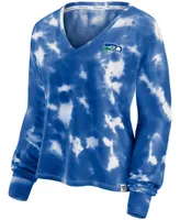 Women's White, Royal Seattle Seahawks Sport Resort Tie-Dye V-Neck Long Sleeve T-shirt