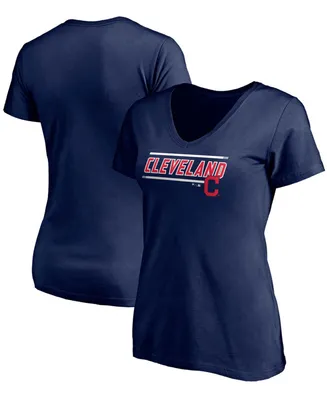Women's Navy Cleveland Indians Mascot Bounds V-Neck T-shirt