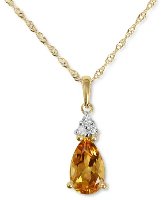 Citrine (5/8 ct. t.w.) & Diamond Accent Pendant Necklace in 14k Gold, 16" + 2" extender