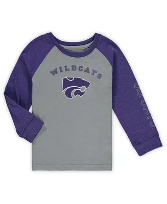 Toddler Boys and Girls Heathered Gray Kansas State Wildcats Long Sleeve Raglan T-Shirt