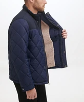 Cole Haan Men's Mixed Media Diamond Quilt with Faux Sherpa Lining Coat