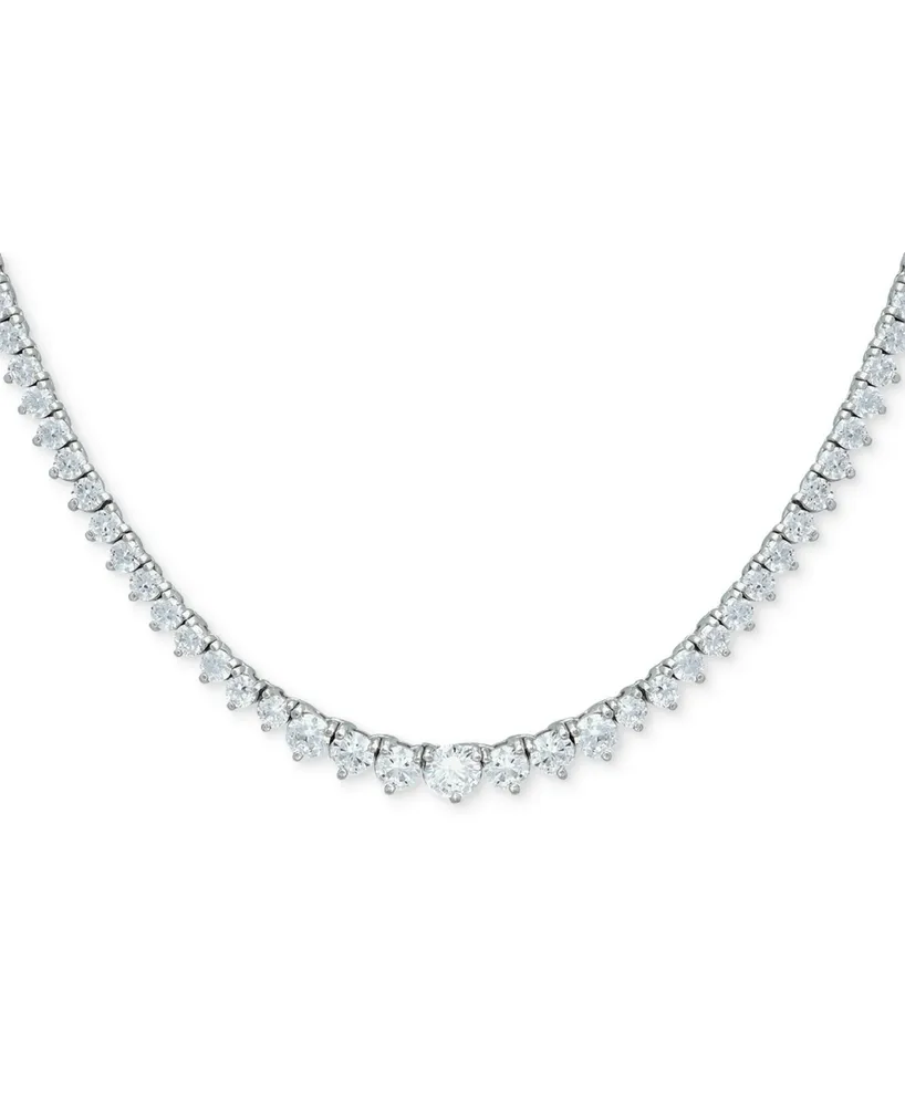 Cubic Zirconia Graduated Tennis 16" Collar Necklace in Sterling Silver