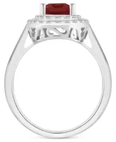 Rhodolite Garnet (2 ct. t.w.) & White Topaz (1/2 Rectangle Halo Ring Sterling Silver (Also Peridot, Citrine, Amethyst, Blue Topaz)