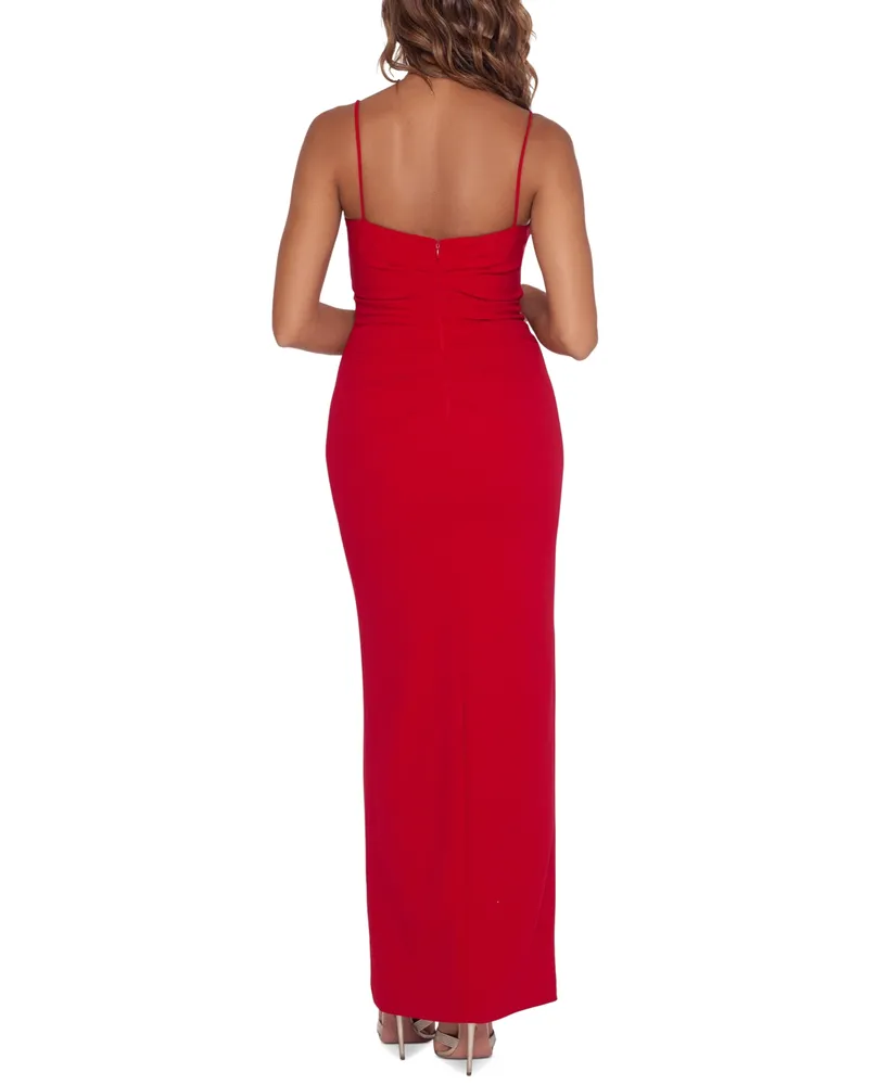 Xscape Ruffled High-Slit Gown