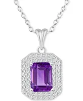 Rhodolite Garnet (2 ct. t.w.) & White Topaz (1/2 Octagon Halo 18" Pendant Necklace Sterling Silver (Also Citrine, Peridot, Amethyst