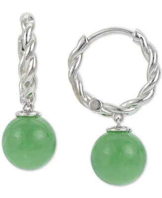 Dyed Green Jade Bead Braided Hoop Earrings Sterling Silver (Also available Onyx)