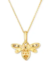 Le Vian Diamond (1/8 ct. t.w.) & Black Enamel Bee 18" Pendant Necklace in 14k Gold