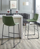 30" Contemporary Metal-Leg Faux Leather Barstool, Set of 2