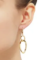 Italian Gold Circle and Oval Leverback Drop Earrings in 10k Gold