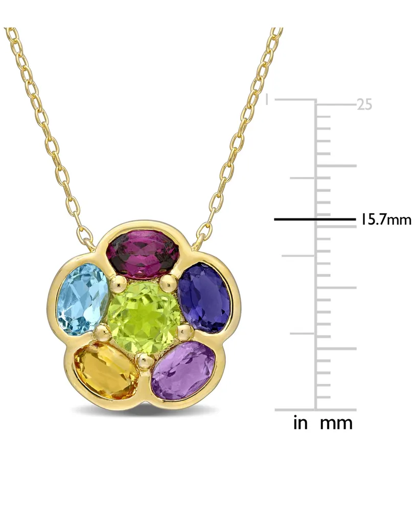 Multi-Gemstone Flower 18" Pendant Necklace (3-3/8 ct. t.w.) in 18k Gold-Plated Sterling Silver