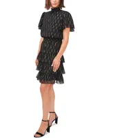 Msk Printed Tiered Smocked-Waist Flutter-Sleeve Dress