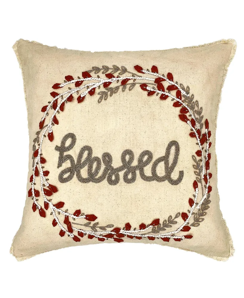 Blessed Wreathe Embroidery Pillow, 18" Square