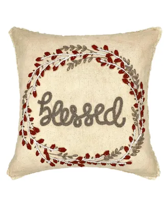 Blessed Wreathe Embroidery Pillow, 18" Square