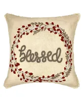 Blessed Wreathe Embroidery Pillow, 18" Square