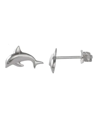 Fao Schwarz Women's Sterling Silver Dolphin Stud Earrings with Crystal Stone Accent - Silver