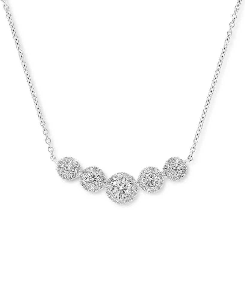 Diamond Halo Graduated Statement Necklace (1/2 ct. t.w.) in 14k White Gold, 16" + 2" extender