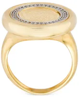 Diamond Coin Statement Ring (1/4 ct. t.w.) in 14k Gold-Plated Sterling Silver