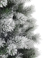 Glitzhome Pre-Lit Flocked Pencil Pine Artificial Christmas Tree with 350 Warm White Lights, 7.5'