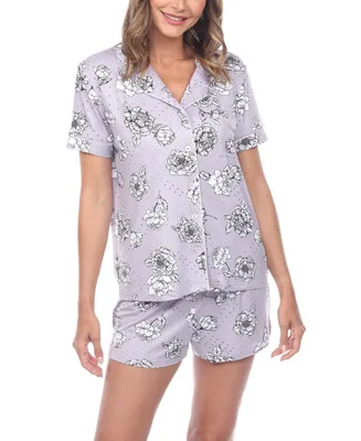 White Mark Women's Short Sleeve Floral Pajama Set, 2-Piece