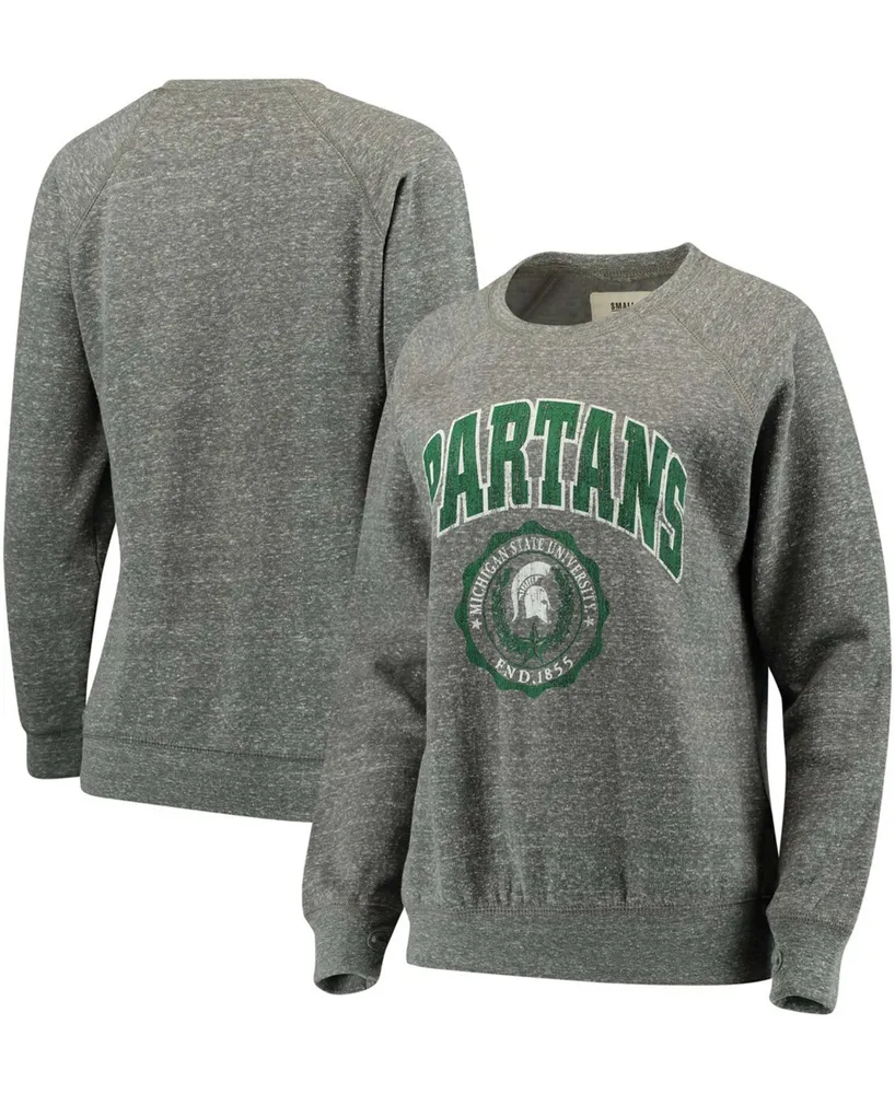 Women's Heathered Gray Michigan State Spartans Edith Vintage-Like Knobi Pullover Sweatshirt