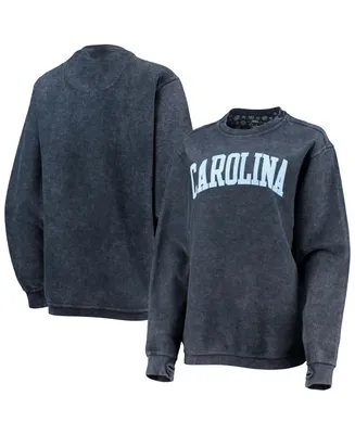 Women's Navy North Carolina Tar Heels Comfy Cord Vintage-Like Wash Basic Arch Pullover Sweatshirt