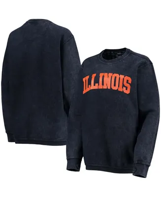 Women's Navy Illinois Fighting Illini Comfy Cord Vintage-Like Wash Basic Arch Pullover Sweatshirt