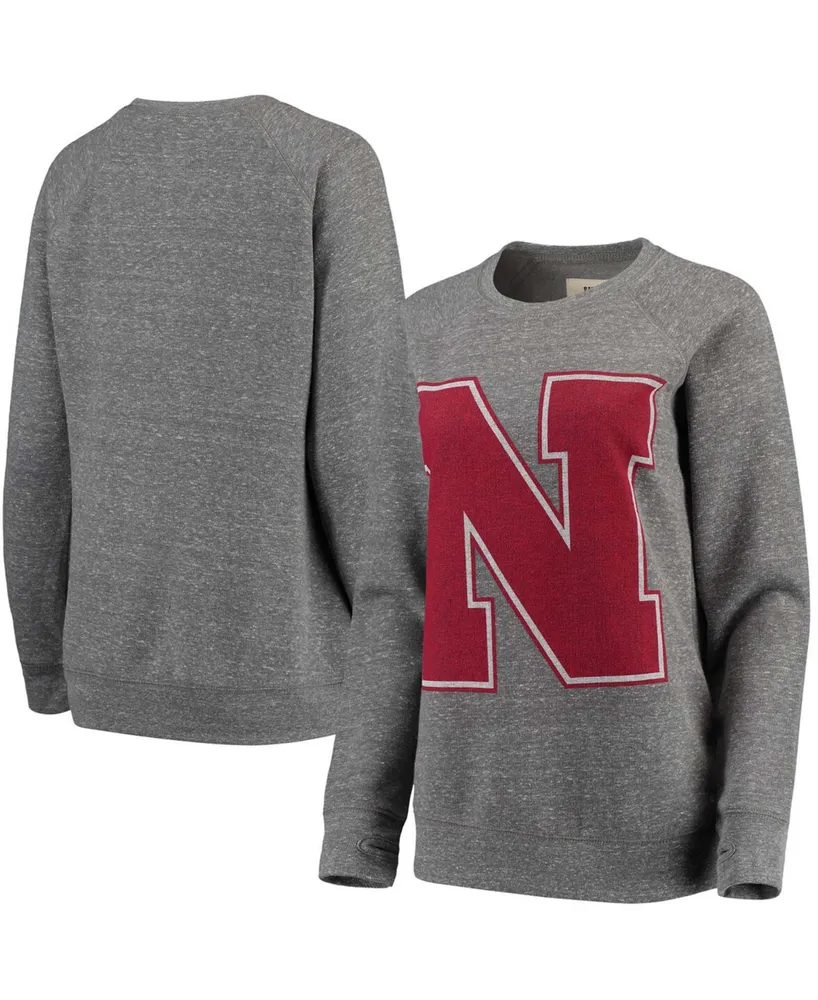 Women's Pressbox Heathered Gray Nebraska Huskers Big Team Logo Knobi Fleece Tri-Blend Crew Neck Sweatshirt