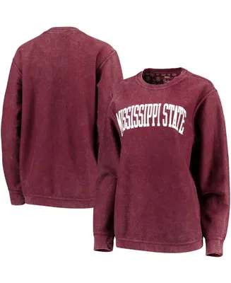 Women's Maroon Mississippi State Bulldogs Comfy Cord Vintage-Like Wash Basic Arch Pullover Sweatshirt