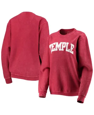 Women's Crimson Temple Owls Comfy Cord Vintage-Like Wash Basic Arch Pullover Sweatshirt