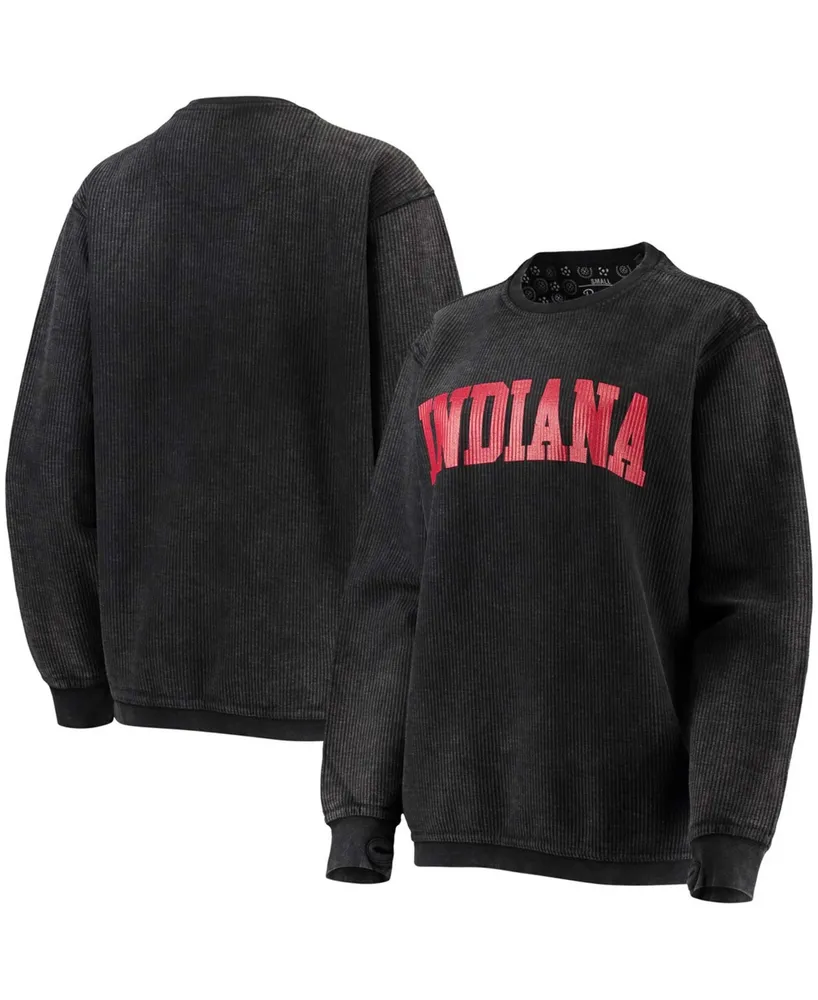 Pressbox Women's Black Indiana Hoosiers Comfy Cord Vintage-Like Wash Basic  Arch Pullover Sweatshirt