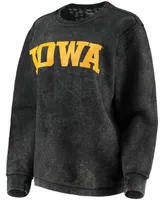 Women's Black Iowa Hawkeyes Comfy Cord Vintage-Like Wash Basic Arch Pullover Sweatshirt