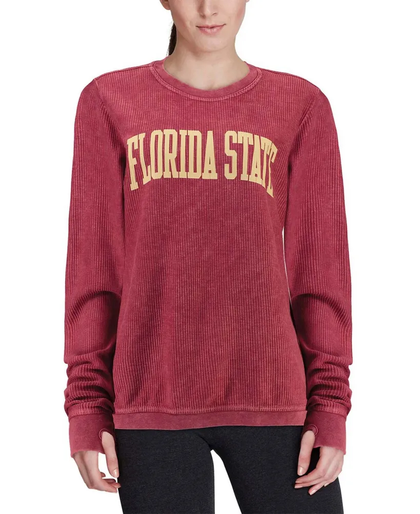 Women's Garnet Florida State Seminoles Comfy Cord Vintage-Like Wash Basic Arch Pullover Sweatshirt