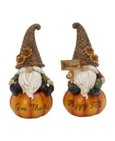 Gerson International 8.8" Harvest Gnomes Sitting on Pumpkins Set, 2 Pieces