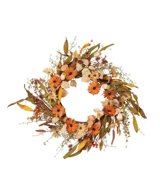 Gerson International Harvest Wreath with Fall Flowers and Berries, 22"