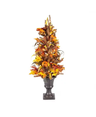 Gerson International 46" Pre-Lit Fall or Harvest Tree with Pumpkins, Pinecones, and Berries with 50 Lights
